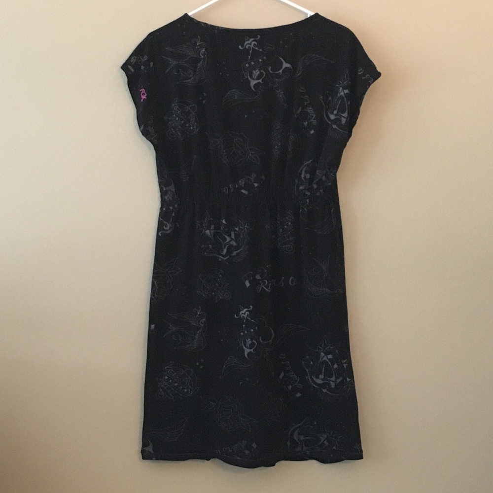 Fox Short Sleeve Black Dress/ Gray Print sz. L - Picture 2 of 5
